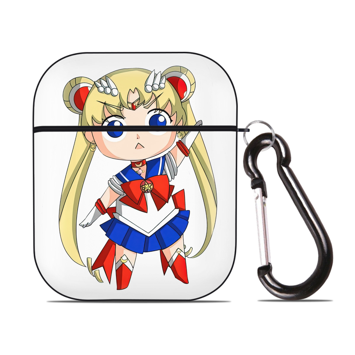 （画像用） 美少女戦士セーラームーン 月野 うさぎ つきの うさぎ Sailor Moon Tsukino Usagi AirPods 第2世代保護ケース ハードシェル ブラック 耐衝撃・防指紋・カラビナ付き
