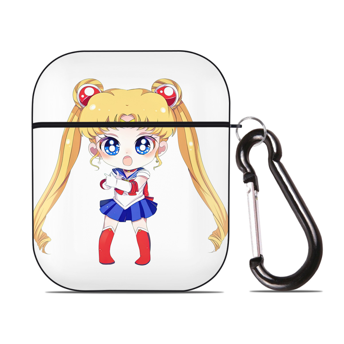 （画像用） 美少女戦士セーラームーン 月野 うさぎ つきの うさぎ Sailor Moon Tsukino Usagi AirPods 第2世代保護ケース ハードシェル ブラック 耐衝撃・防指紋・カラビナ付き