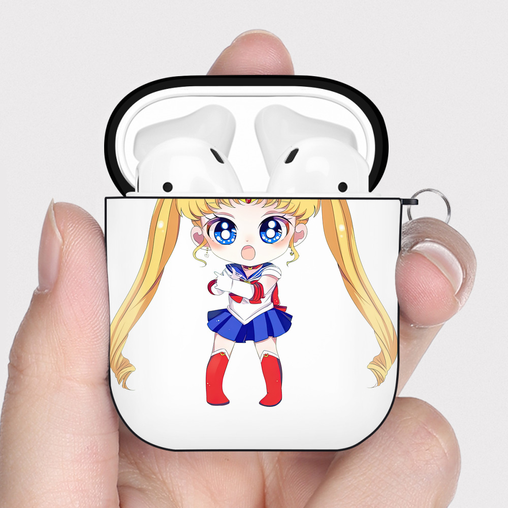 （画像用） 美少女戦士セーラームーン 月野 うさぎ つきの うさぎ Sailor Moon Tsukino Usagi AirPods 第2世代保護ケース ハードシェル ブラック 耐衝撃・防指紋・カラビナ付き