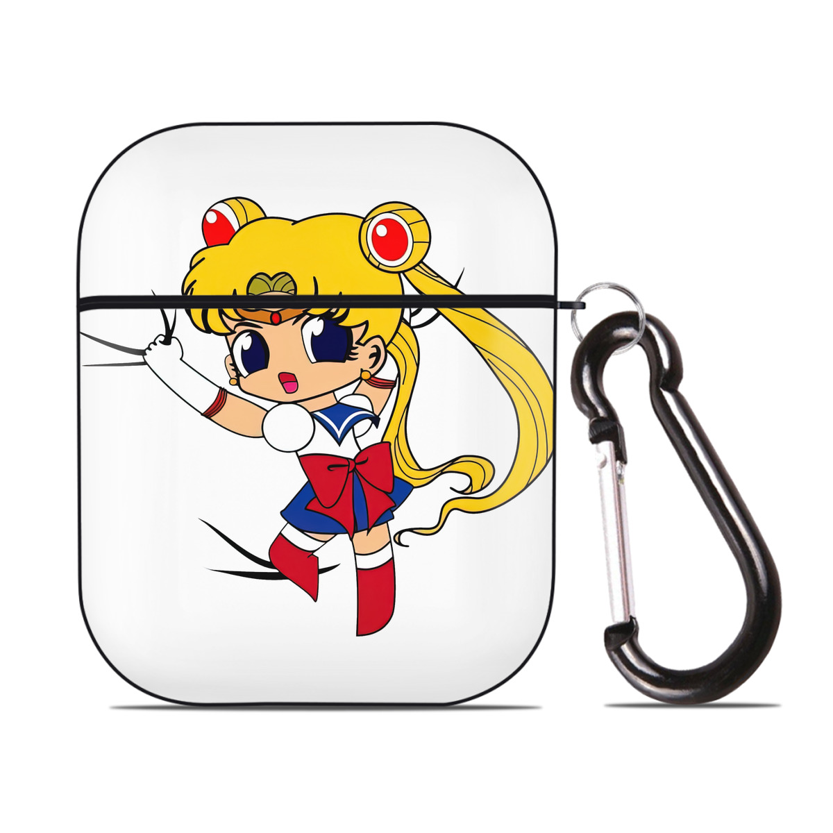 （画像用） 美少女戦士セーラームーン 月野 うさぎ つきの うさぎ Sailor Moon Tsukino Usagi AirPods 第2世代保護ケース ハードシェル ブラック 耐衝撃・防指紋・カラビナ付き