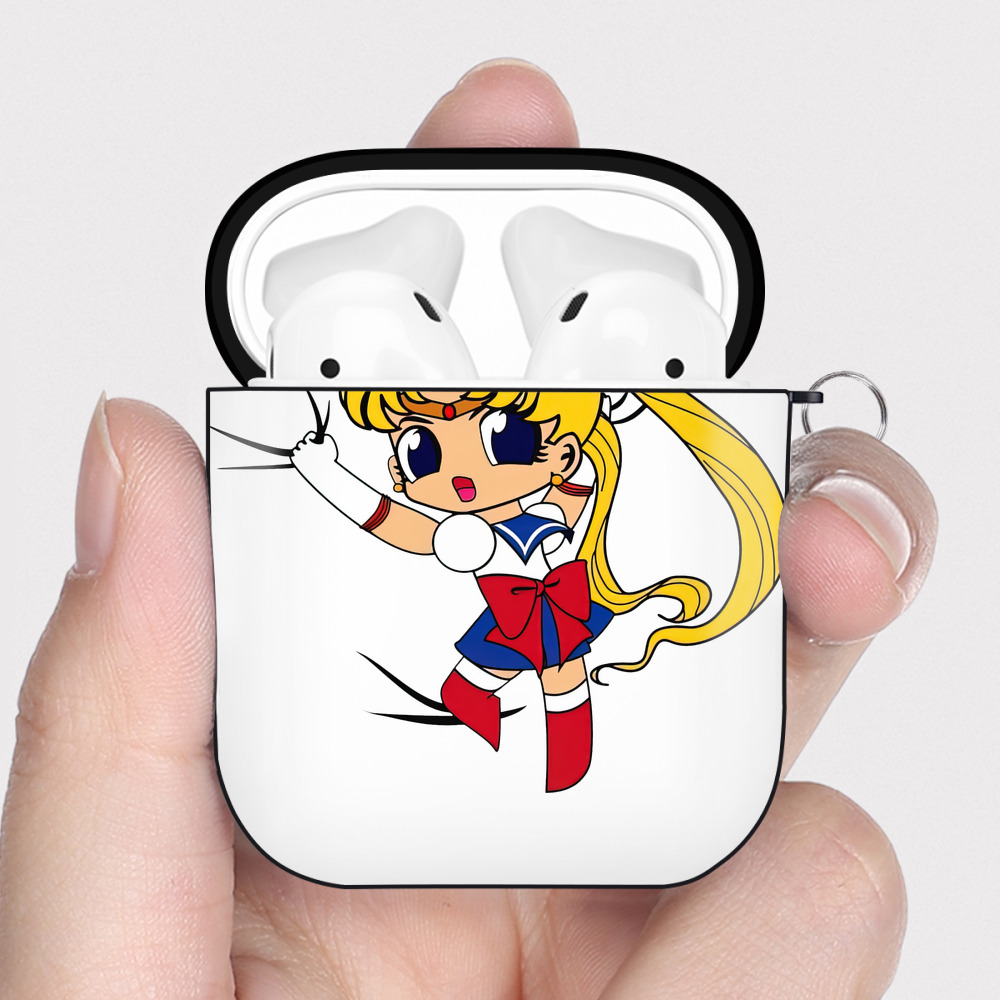 （画像用） 美少女戦士セーラームーン 月野 うさぎ つきの うさぎ Sailor Moon Tsukino Usagi AirPods 第2世代保護ケース ハードシェル ブラック 耐衝撃・防指紋・カラビナ付き