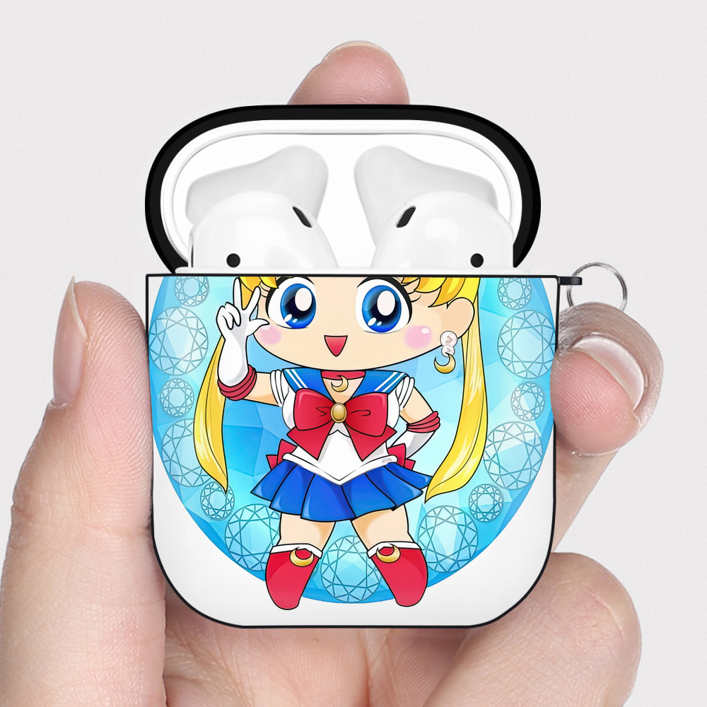（画像用） 美少女戦士セーラームーン 月野 うさぎ つきの うさぎ Sailor Moon Tsukino Usagi AirPods 第2世代保護ケース ハードシェル ブラック 耐衝撃・防指紋・カラビナ付き