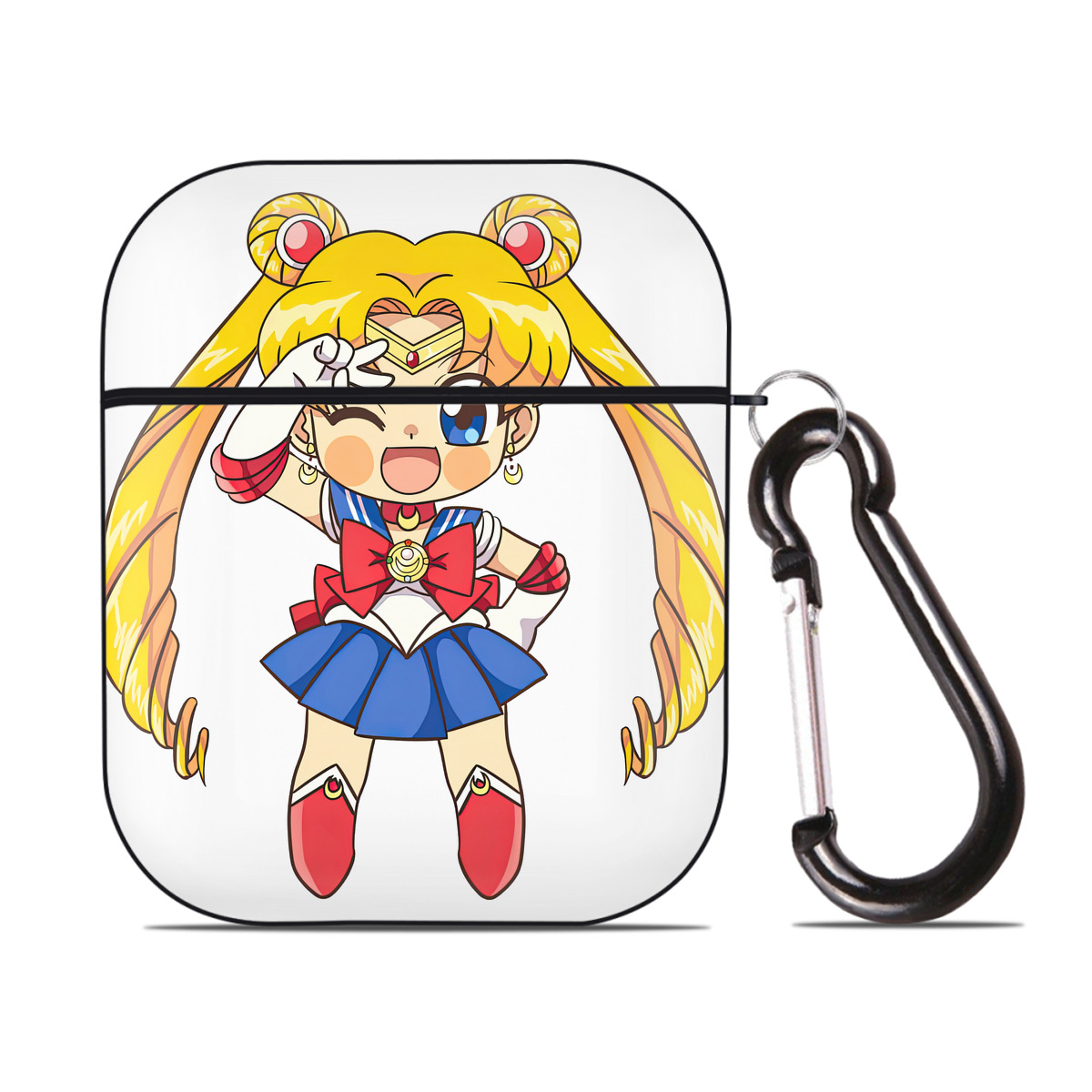 （画像用） 美少女戦士セーラームーン 月野 うさぎ つきの うさぎ Sailor Moon Tsukino Usagi AirPods 第2世代保護ケース ハードシェル ブラック 耐衝撃・防指紋・カラビナ付き