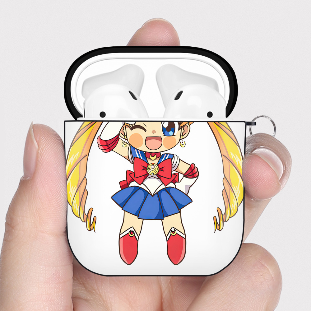 （画像用） 美少女戦士セーラームーン 月野 うさぎ つきの うさぎ Sailor Moon Tsukino Usagi AirPods 第2世代保護ケース ハードシェル ブラック 耐衝撃・防指紋・カラビナ付き