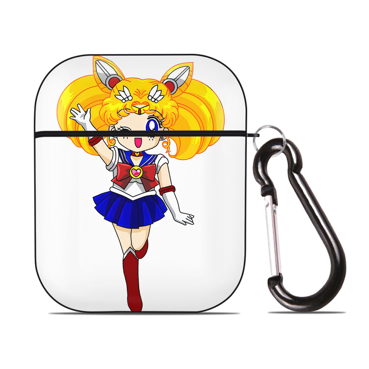 （画像用） 美少女戦士セーラームーン 月野 うさぎ つきの うさぎ Sailor Moon Tsukino Usagi AirPods 第2世代保護ケース ハードシェル ブラック 耐衝撃・防指紋・カラビナ付き