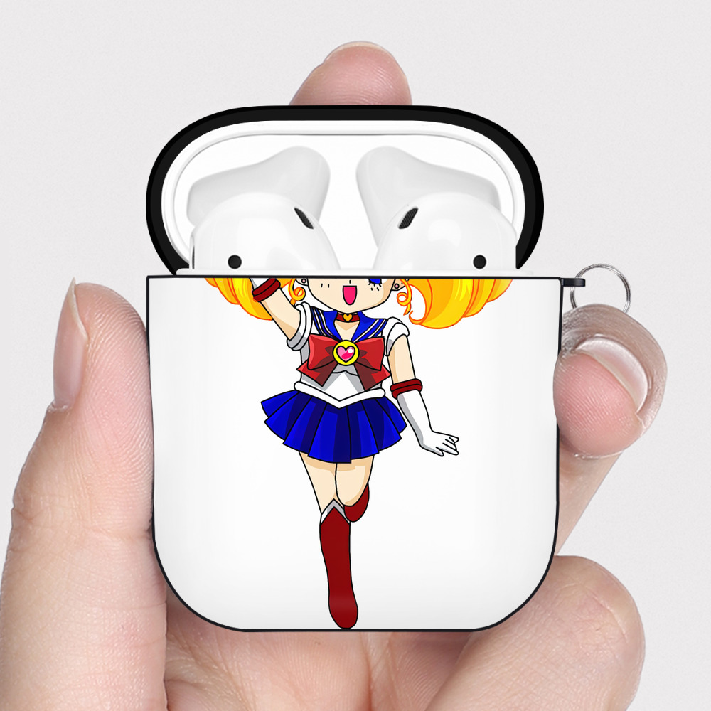 （画像用） 美少女戦士セーラームーン 月野 うさぎ つきの うさぎ Sailor Moon Tsukino Usagi AirPods 第2世代保護ケース ハードシェル ブラック 耐衝撃・防指紋・カラビナ付き