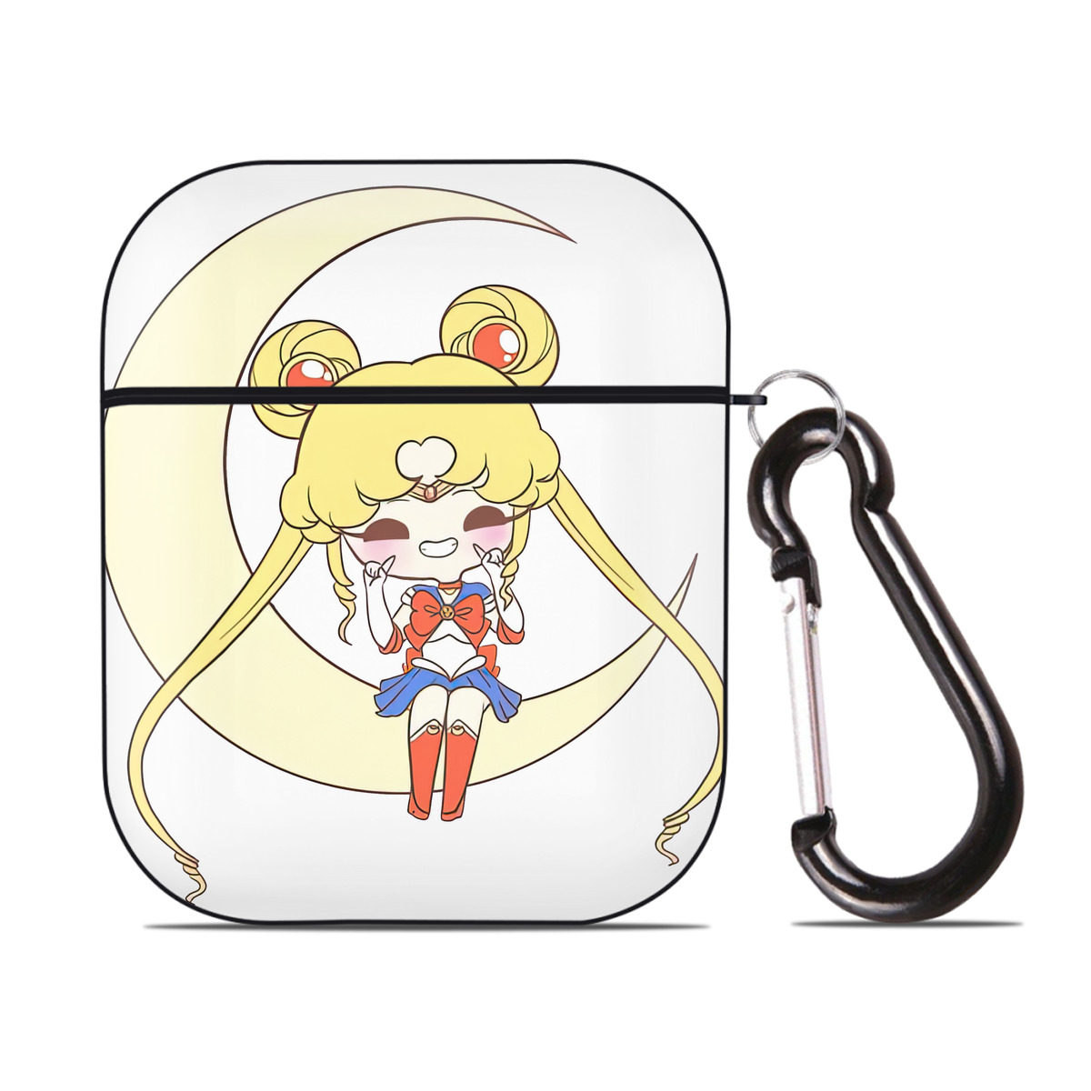 （画像用） 美少女戦士セーラームーン 月野 うさぎ つきの うさぎ Sailor Moon Tsukino Usagi AirPods 第2世代保護ケース ハードシェル ブラック 耐衝撃・防指紋・カラビナ付き