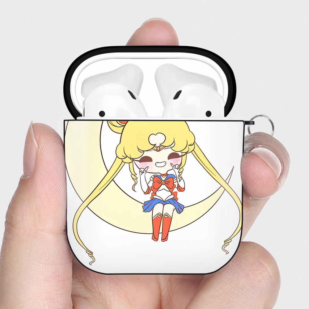 （画像用） 美少女戦士セーラームーン 月野 うさぎ つきの うさぎ Sailor Moon Tsukino Usagi AirPods 第2世代保護ケース ハードシェル ブラック 耐衝撃・防指紋・カラビナ付き