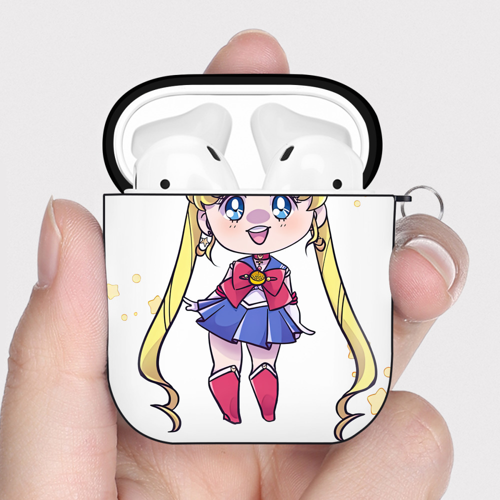（画像用） 美少女戦士セーラームーン 月野 うさぎ つきの うさぎ Sailor Moon Tsukino Usagi AirPods 第2世代保護ケース ハードシェル ブラック 耐衝撃・防指紋・カラビナ付き