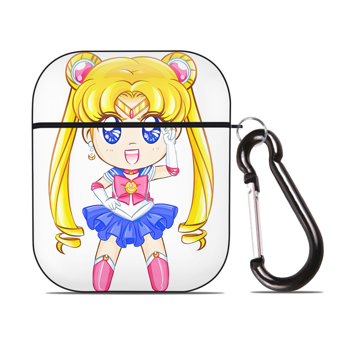 （画像用） 美少女戦士セーラームーン 月野 うさぎ つきの うさぎ Sailor Moon Tsukino Usagi AirPods 第2世代保護ケース ハードシェル ブラック 耐衝撃・防指紋・カラビナ付き