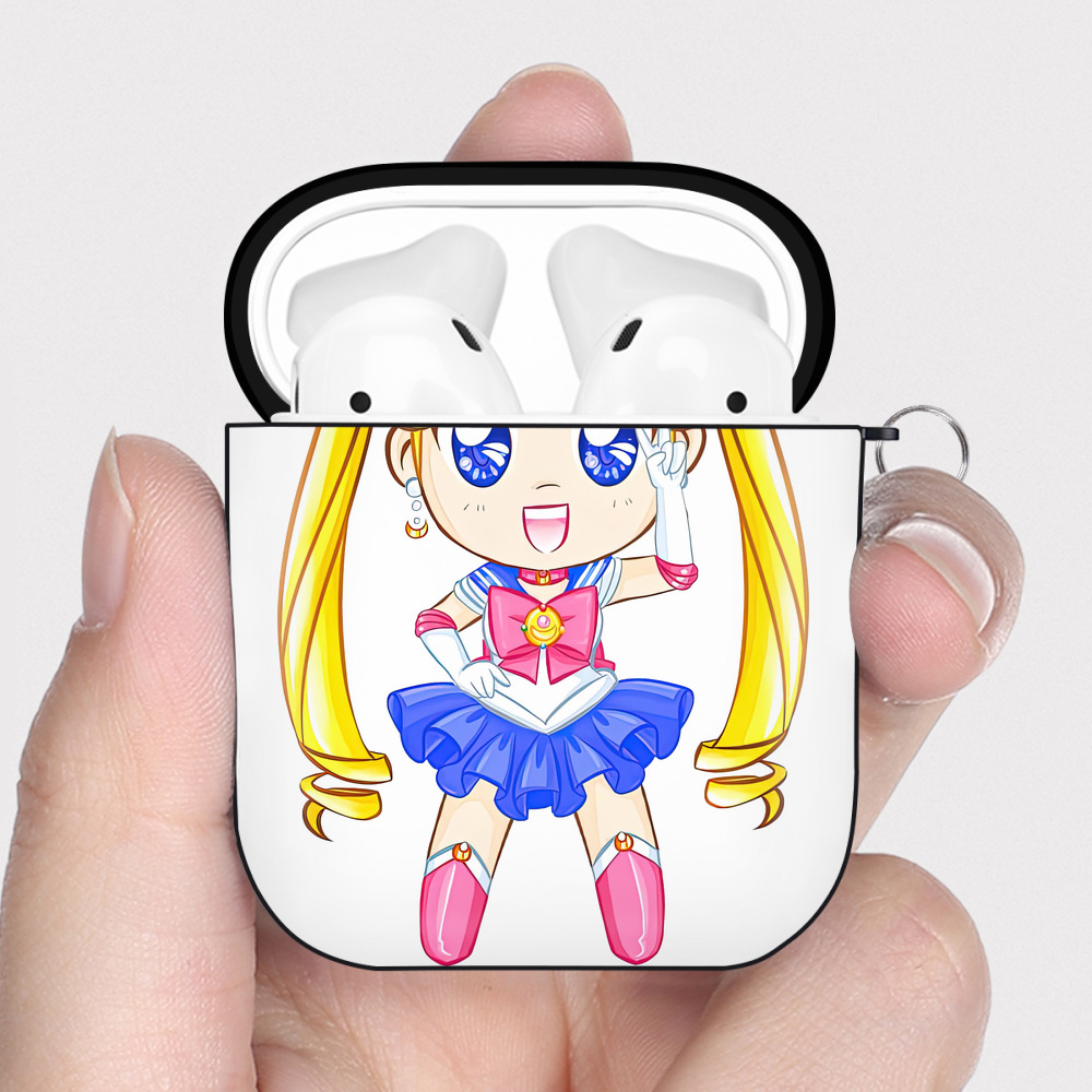 （画像用） 美少女戦士セーラームーン 月野 うさぎ つきの うさぎ Sailor Moon Tsukino Usagi AirPods 第2世代保護ケース ハードシェル ブラック 耐衝撃・防指紋・カラビナ付き