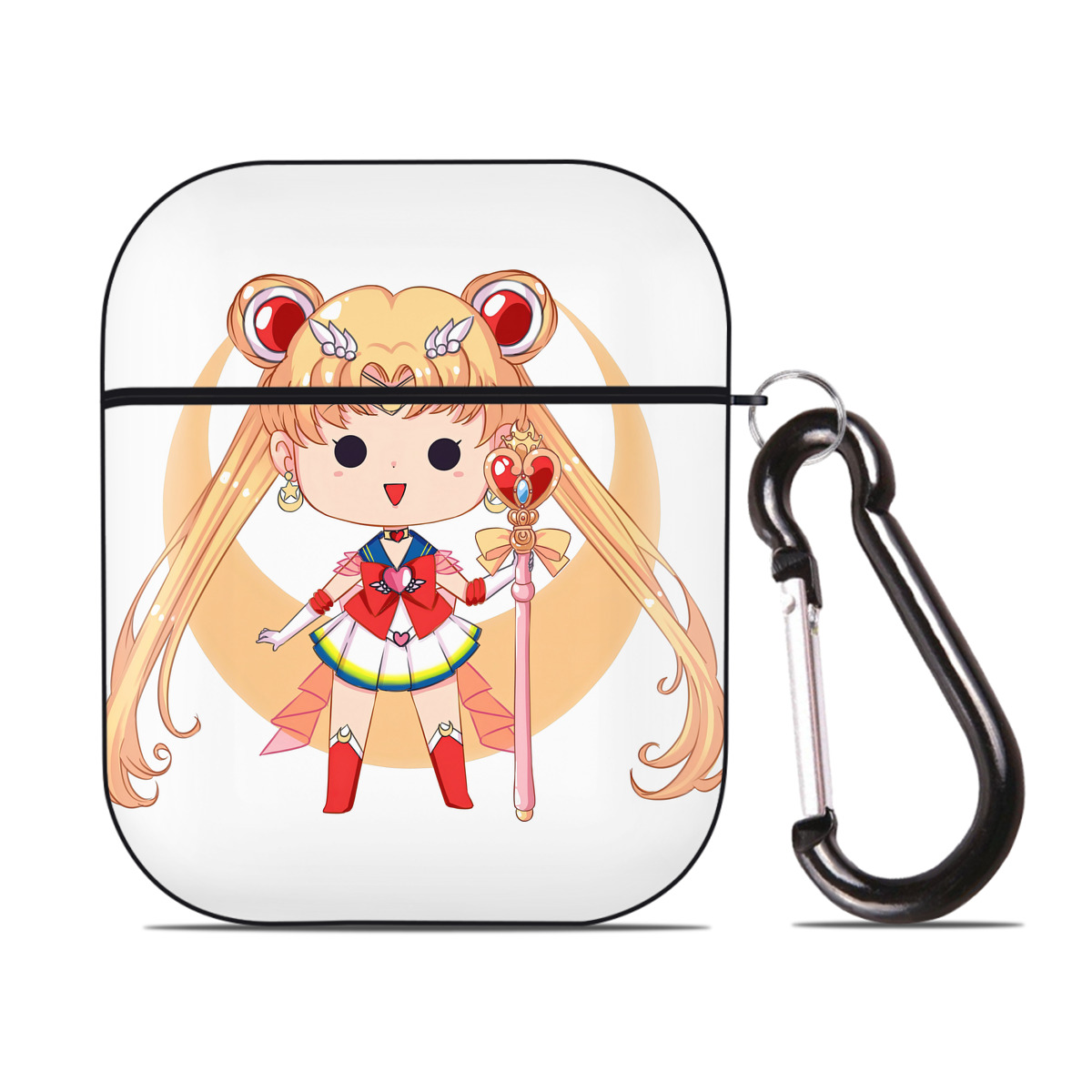 （画像用） 美少女戦士セーラームーン 月野 うさぎ つきの うさぎ Sailor Moon Tsukino Usagi AirPods 第2世代保護ケース ハードシェル ブラック 耐衝撃・防指紋・カラビナ付き