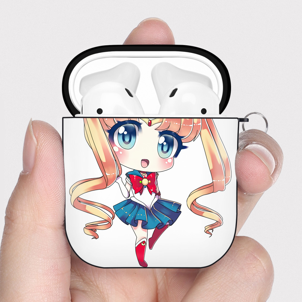 （画像用） 美少女戦士セーラームーン 月野 うさぎ つきの うさぎ Sailor Moon Tsukino Usagi AirPods 第2世代保護ケース ハードシェル ブラック 耐衝撃・防指紋・カラビナ付き