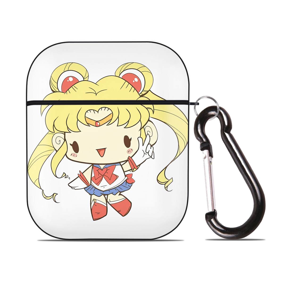 （画像用） 美少女戦士セーラームーン 月野 うさぎ つきの うさぎ Sailor Moon Tsukino Usagi AirPods 第2世代保護ケース ハードシェル ブラック 耐衝撃・防指紋・カラビナ付き