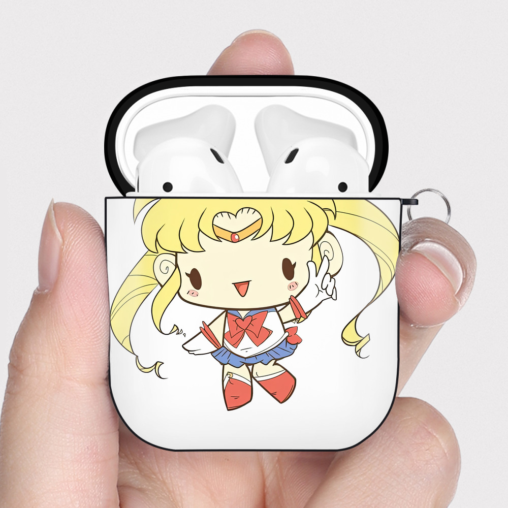 （画像用） 美少女戦士セーラームーン 月野 うさぎ つきの うさぎ Sailor Moon Tsukino Usagi AirPods 第2世代保護ケース ハードシェル ブラック 耐衝撃・防指紋・カラビナ付き