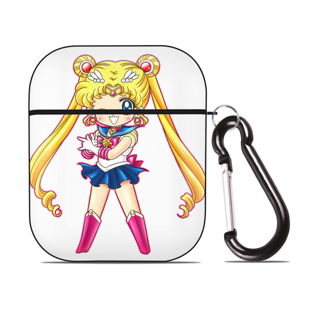 （画像用） 美少女戦士セーラームーン 月野 うさぎ つきの うさぎ Sailor Moon Tsukino Usagi AirPods 第2世代保護ケース ハードシェル ブラック 耐衝撃・防指紋・カラビナ付き