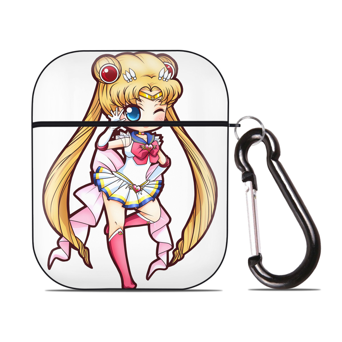 （画像用） 美少女戦士セーラームーン 月野 うさぎ つきの うさぎ Sailor Moon Tsukino Usagi AirPods 第2世代保護ケース ハードシェル ブラック 耐衝撃・防指紋・カラビナ付き