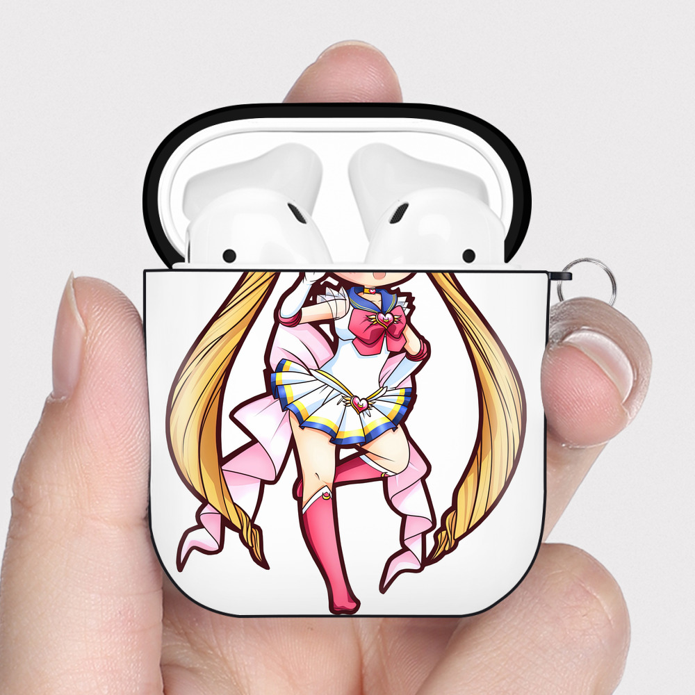 （画像用） 美少女戦士セーラームーン 月野 うさぎ つきの うさぎ Sailor Moon Tsukino Usagi AirPods 第2世代保護ケース ハードシェル ブラック 耐衝撃・防指紋・カラビナ付き