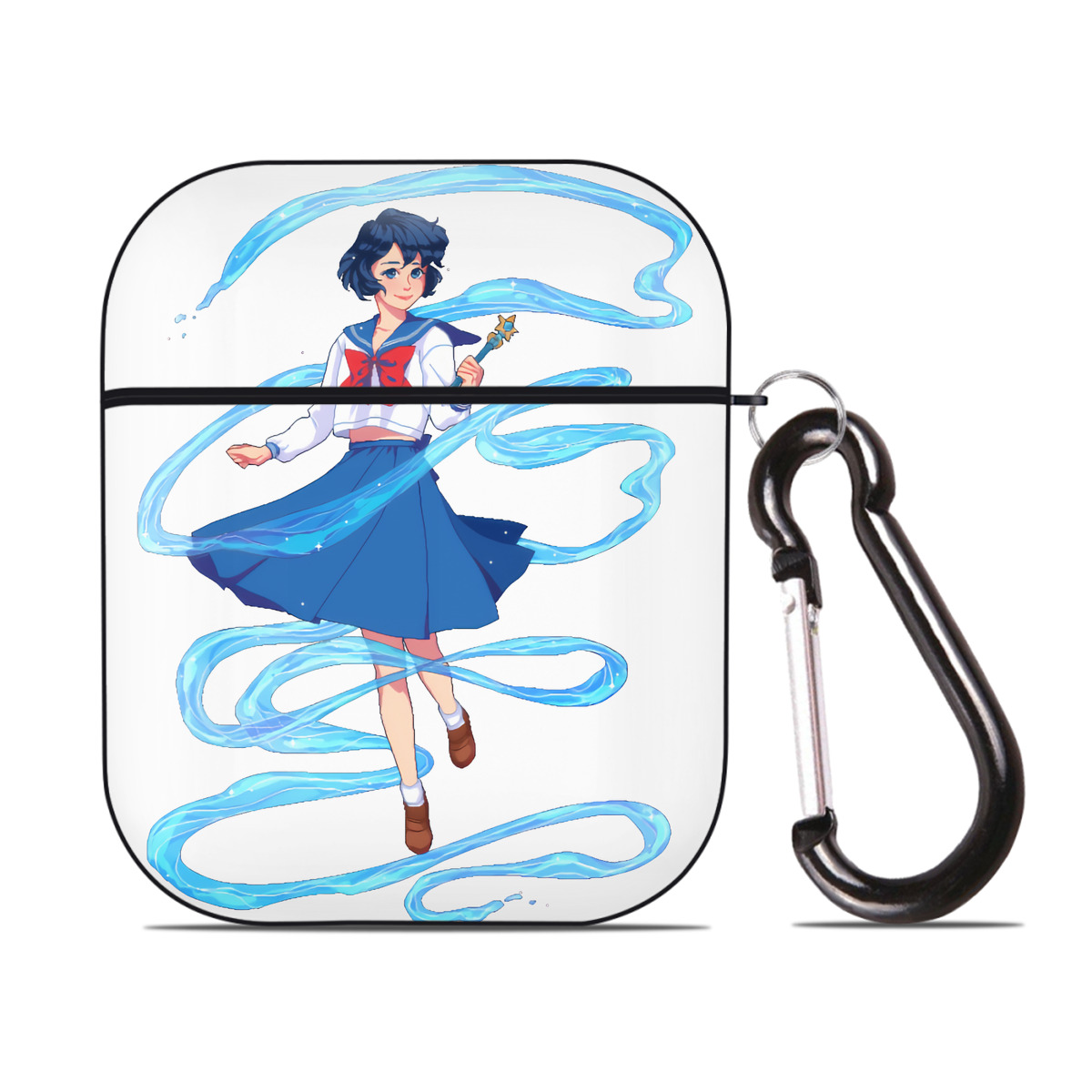 （画像用） 美少女戦士セーラームーン 水野 亜美 みずの あみ Sailor Moon Mizuno Ami AirPods 第2世代保護ケース ハードシェル ブラック 耐衝撃・防指紋・カラビナ付き