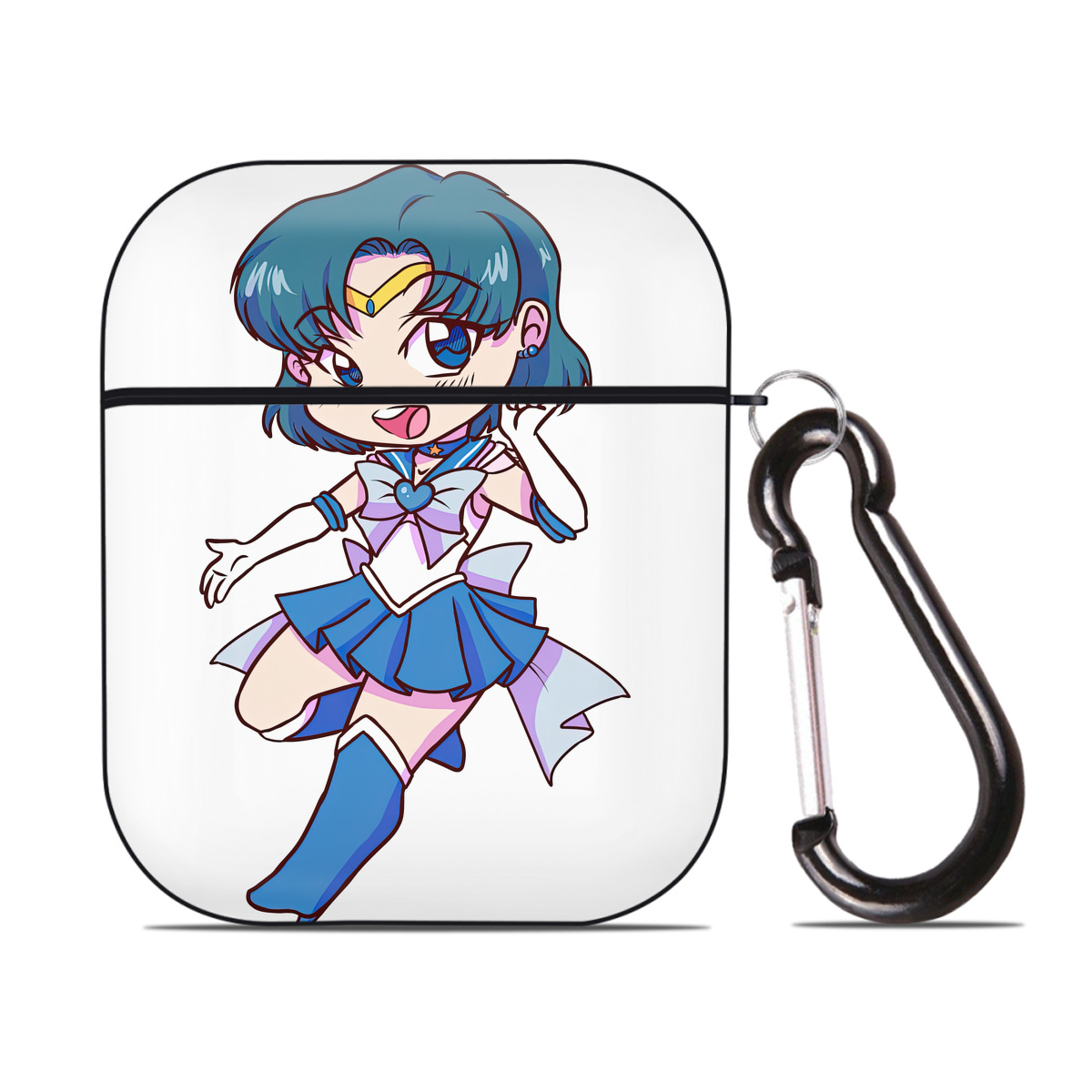 （画像用） 美少女戦士セーラームーン 水野 亜美 みずの あみ Sailor Moon Mizuno Ami AirPods 第2世代保護ケース ハードシェル ブラック 耐衝撃・防指紋・カラビナ付き