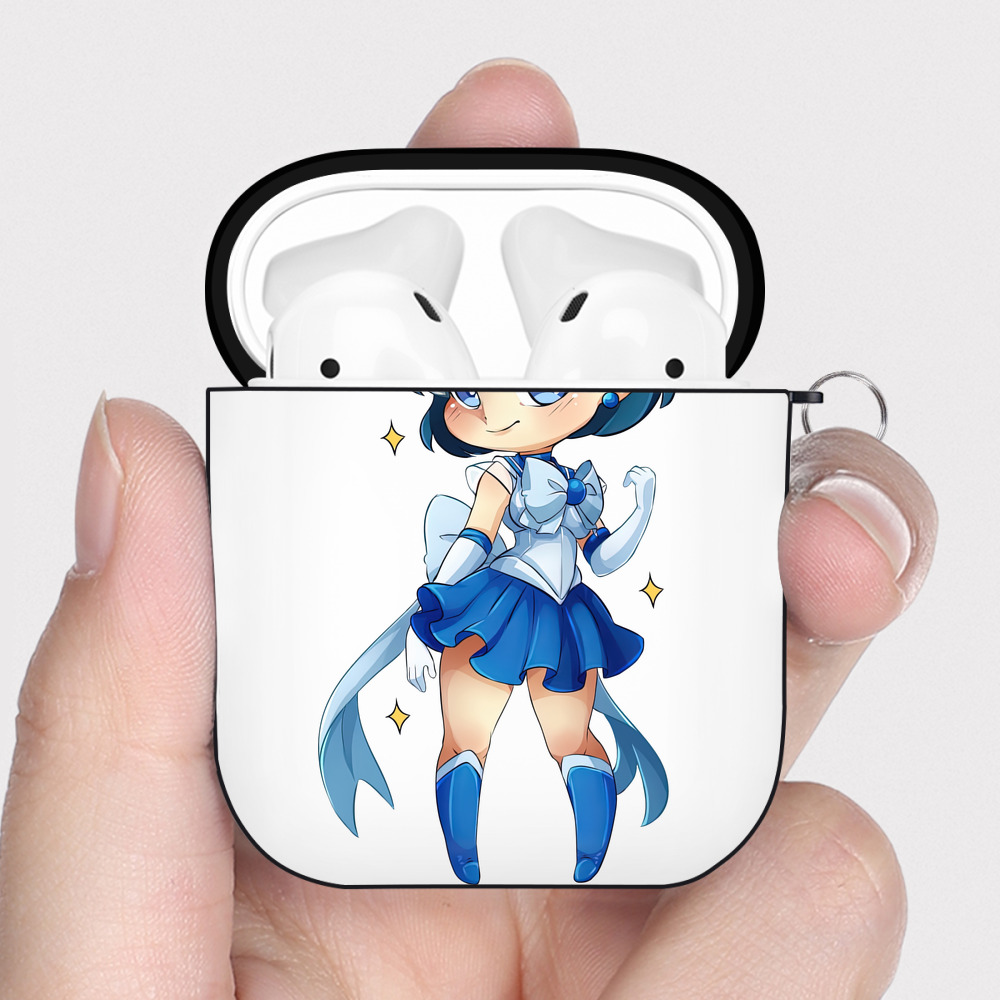 （画像用） 美少女戦士セーラームーン 水野 亜美 みずの あみ Sailor Moon Mizuno Ami AirPods 第2世代保護ケース ハードシェル ブラック 耐衝撃・防指紋・カラビナ付き
