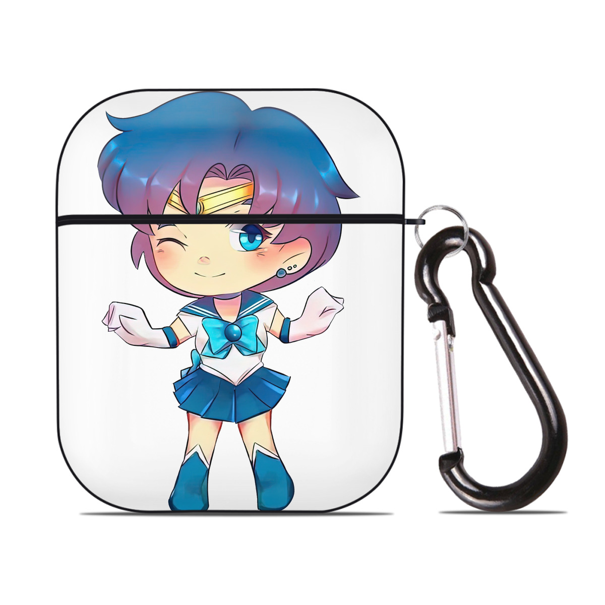 （画像用） 美少女戦士セーラームーン 水野 亜美 みずの あみ Sailor Moon Mizuno Ami AirPods 第2世代保護ケース ハードシェル ブラック 耐衝撃・防指紋・カラビナ付き