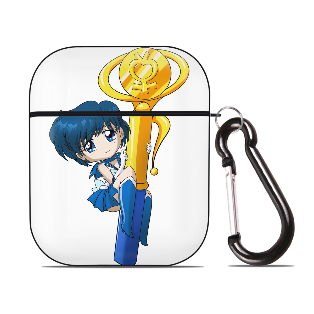 （画像用） 美少女戦士セーラームーン 水野 亜美 みずの あみ Sailor Moon Mizuno Ami AirPods 第2世代保護ケース ハードシェル ブラック 耐衝撃・防指紋・カラビナ付き