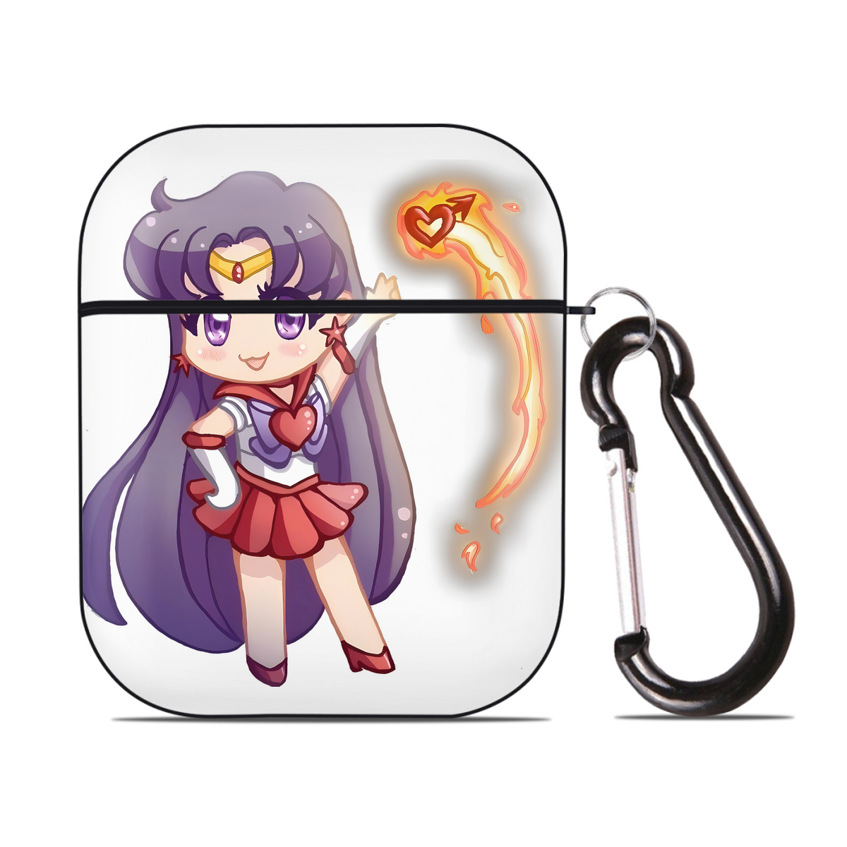 （画像用） 美少女戦士セーラームーン 火野レイ ひの レイ Sailor Moon Hino Rei （セーラーマーズ,Sailor Mars） AirPods 第2世代保護ケース ハードシェル ブラック 耐衝撃・防指紋・カラビナ付き