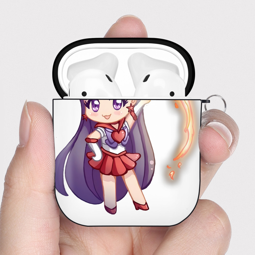 （画像用） 美少女戦士セーラームーン 火野レイ ひの レイ Sailor Moon Hino Rei （セーラーマーズ,Sailor Mars） AirPods 第2世代保護ケース ハードシェル ブラック 耐衝撃・防指紋・カラビナ付き