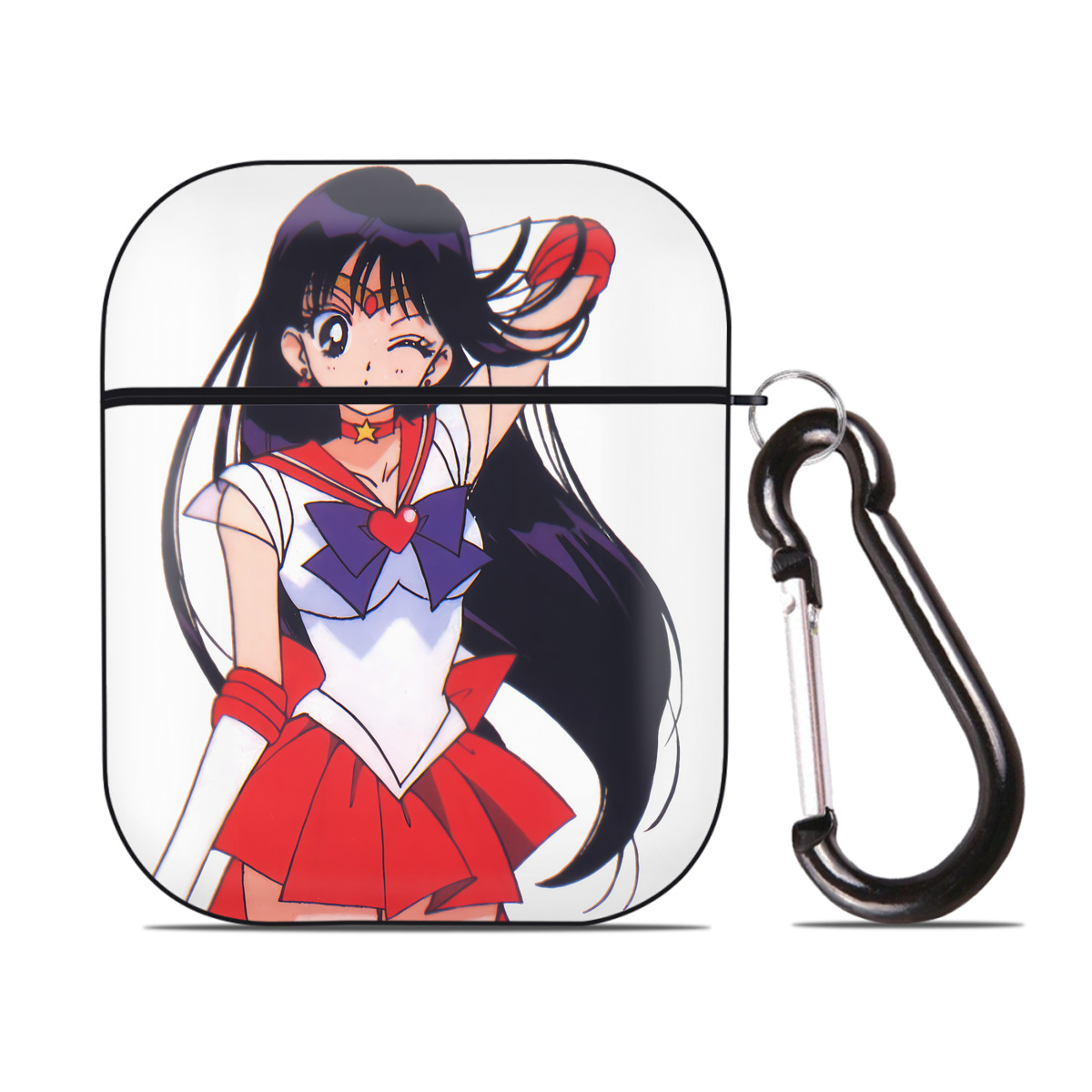 （画像用） 美少女戦士セーラームーン 火野レイ ひの レイ Sailor Moon Hino Rei （セーラーマーズ,Sailor Mars） AirPods 第2世代保護ケース ハードシェル ブラック 耐衝撃・防指紋・カラビナ付き