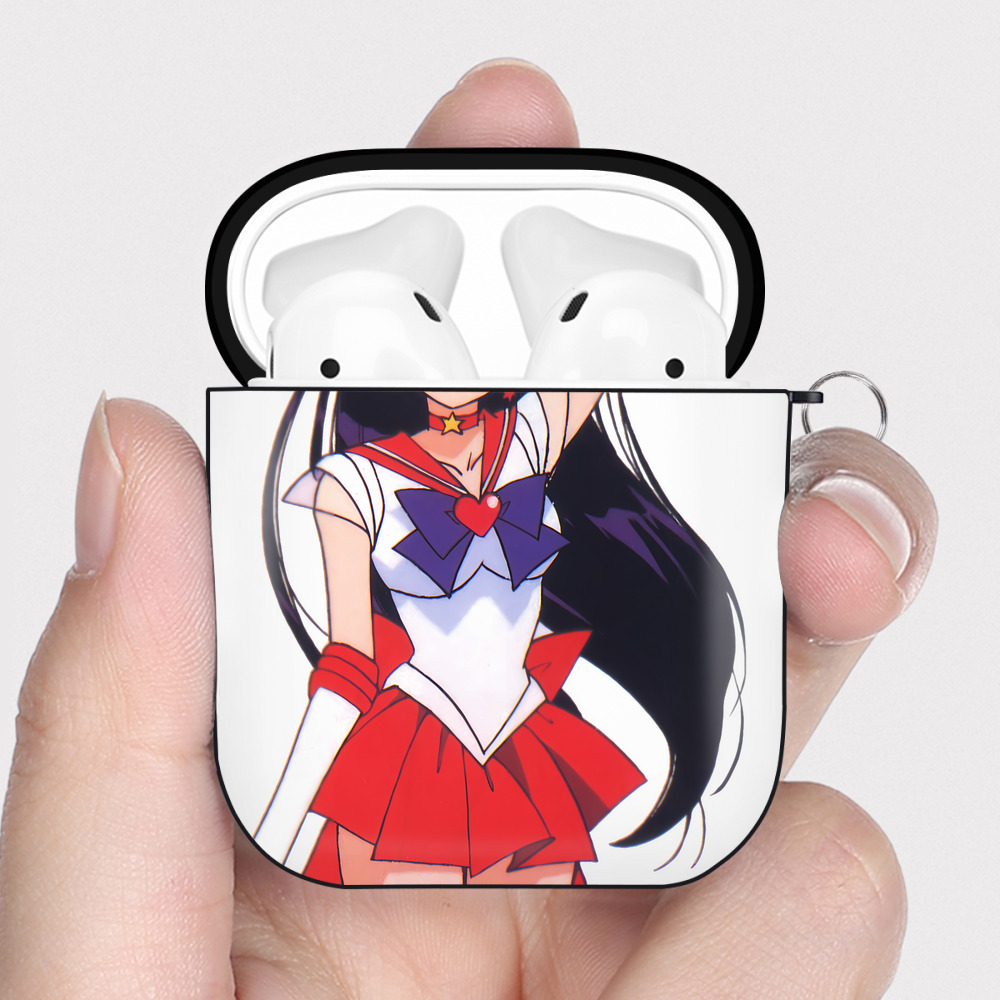 （画像用） 美少女戦士セーラームーン 火野レイ ひの レイ Sailor Moon Hino Rei （セーラーマーズ,Sailor Mars） AirPods 第2世代保護ケース ハードシェル ブラック 耐衝撃・防指紋・カラビナ付き
