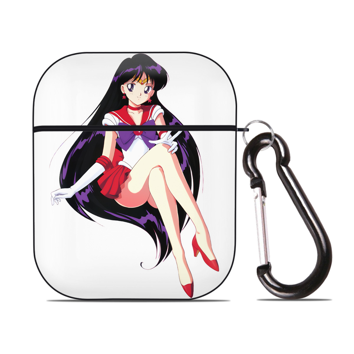 （画像用） 美少女戦士セーラームーン 火野レイ ひの レイ Sailor Moon Hino Rei （セーラーマーズ,Sailor Mars） AirPods 第2世代保護ケース ハードシェル ブラック 耐衝撃・防指紋・カラビナ付き