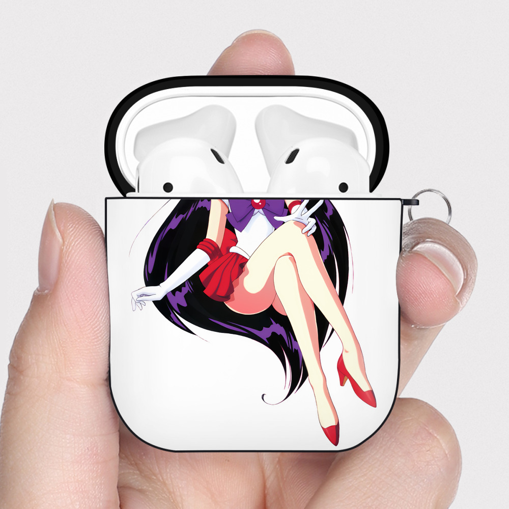 （画像用） 美少女戦士セーラームーン 火野レイ ひの レイ Sailor Moon Hino Rei （セーラーマーズ,Sailor Mars） AirPods 第2世代保護ケース ハードシェル ブラック 耐衝撃・防指紋・カラビナ付き