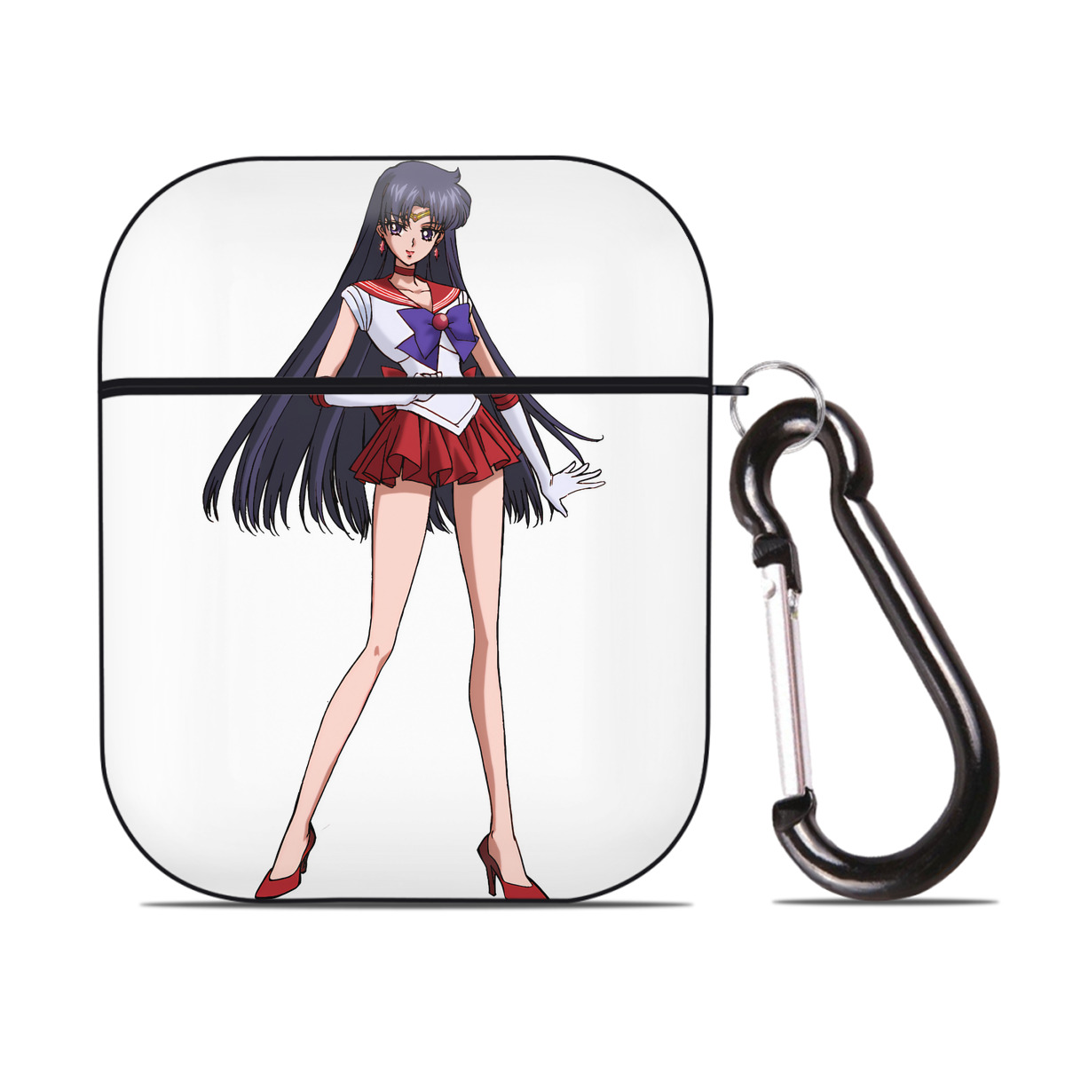 （画像用） 美少女戦士セーラームーン 火野レイ ひの レイ Sailor Moon Hino Rei （セーラーマーズ,Sailor Mars） AirPods 第2世代保護ケース ハードシェル ブラック 耐衝撃・防指紋・カラビナ付き