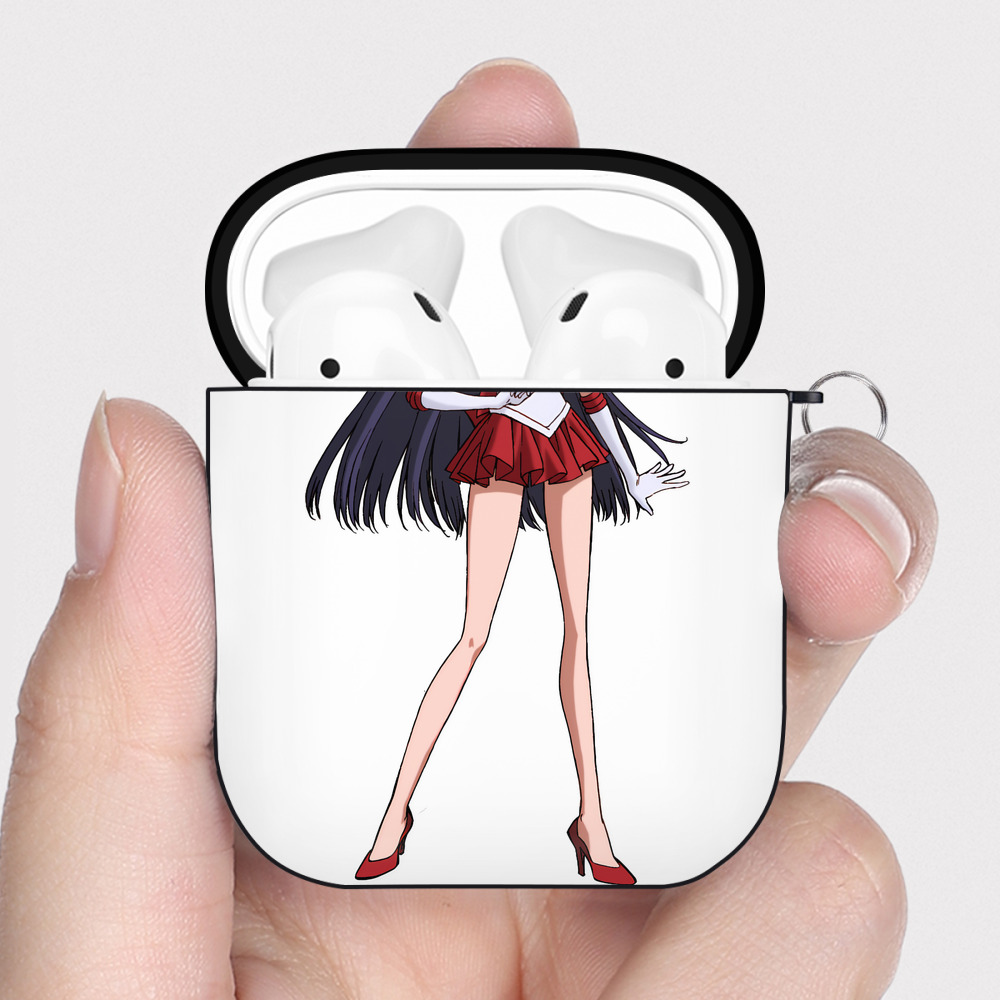 （画像用） 美少女戦士セーラームーン 火野レイ ひの レイ Sailor Moon Hino Rei （セーラーマーズ,Sailor Mars） AirPods 第2世代保護ケース ハードシェル ブラック 耐衝撃・防指紋・カラビナ付き