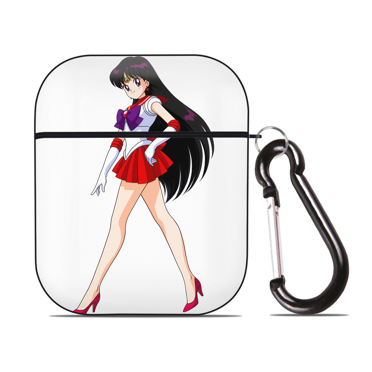 （画像用） 美少女戦士セーラームーン 火野レイ ひの レイ Sailor Moon Hino Rei （セーラーマーズ,Sailor Mars） AirPods 第2世代保護ケース ハードシェル ブラック 耐衝撃・防指紋・カラビナ付き