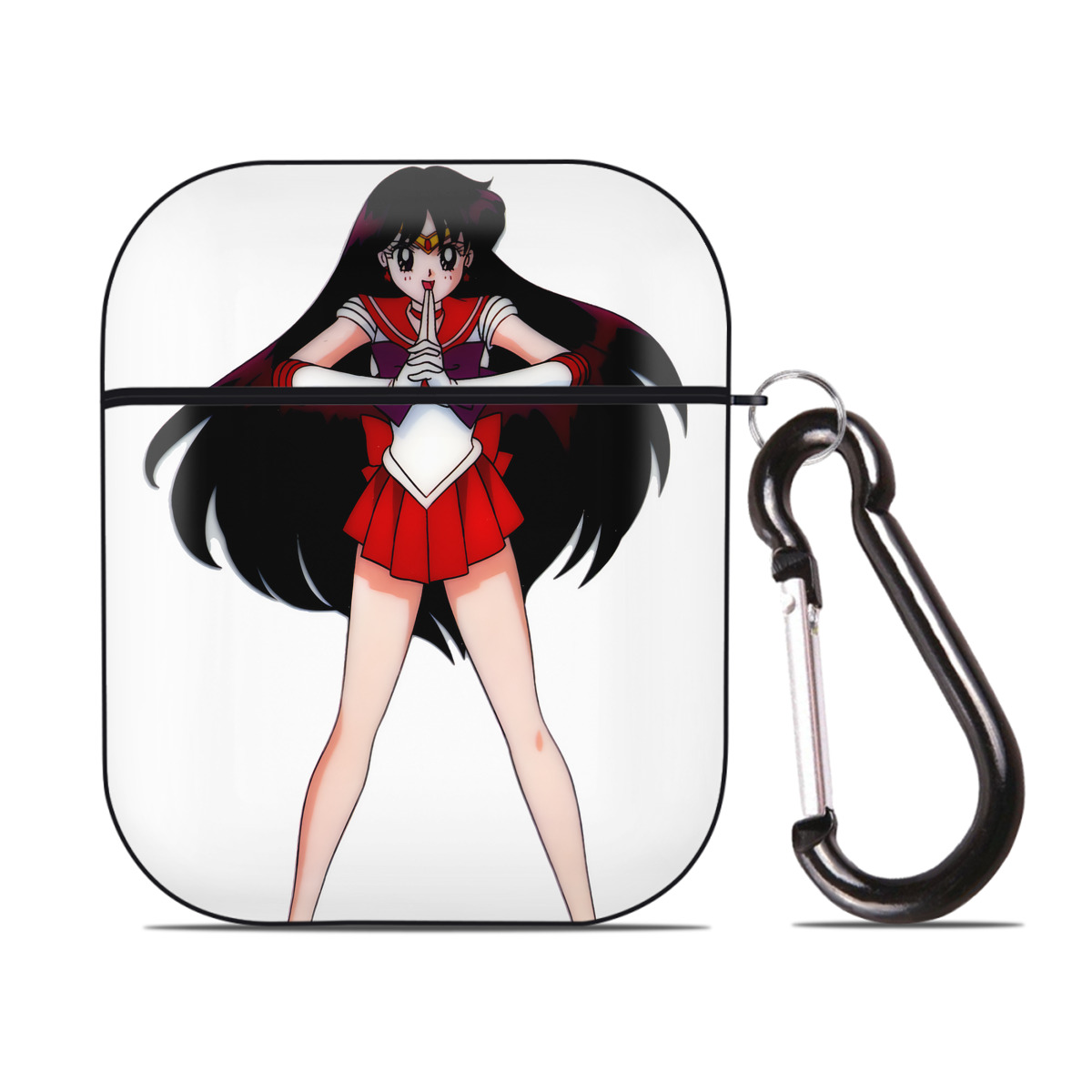 （画像用） 美少女戦士セーラームーン 火野レイ ひの レイ Sailor Moon Hino Rei （セーラーマーズ,Sailor Mars） AirPods 第2世代保護ケース ハードシェル ブラック 耐衝撃・防指紋・カラビナ付き