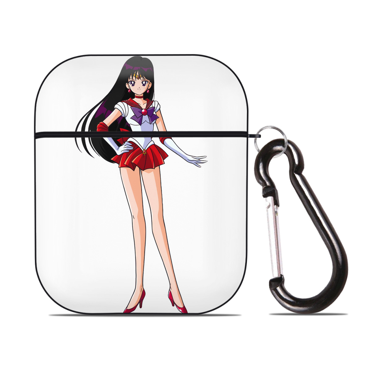 （画像用） 美少女戦士セーラームーン 火野レイ ひの レイ Sailor Moon Hino Rei （セーラーマーズ,Sailor Mars） AirPods 第2世代保護ケース ハードシェル ブラック 耐衝撃・防指紋・カラビナ付き