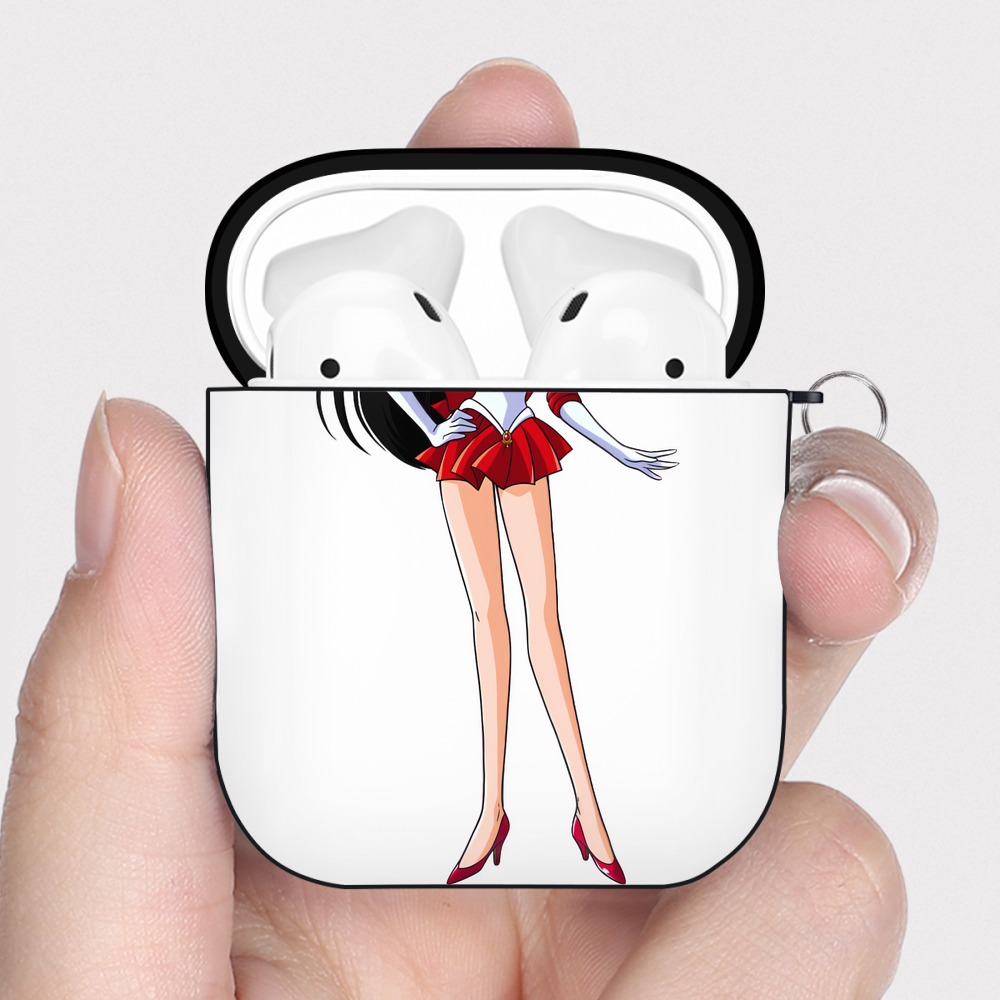 （画像用） 美少女戦士セーラームーン 火野レイ ひの レイ Sailor Moon Hino Rei （セーラーマーズ,Sailor Mars） AirPods 第2世代保護ケース ハードシェル ブラック 耐衝撃・防指紋・カラビナ付き