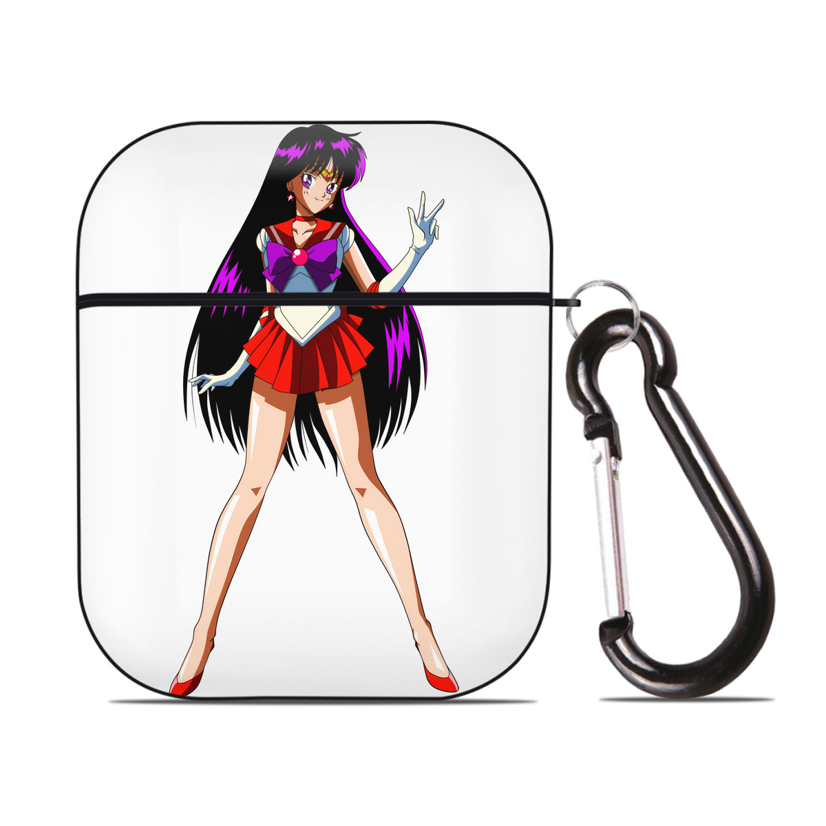 （画像用） 美少女戦士セーラームーン 火野レイ ひの レイ Sailor Moon Hino Rei （セーラーマーズ,Sailor Mars） AirPods 第2世代保護ケース ハードシェル ブラック 耐衝撃・防指紋・カラビナ付き