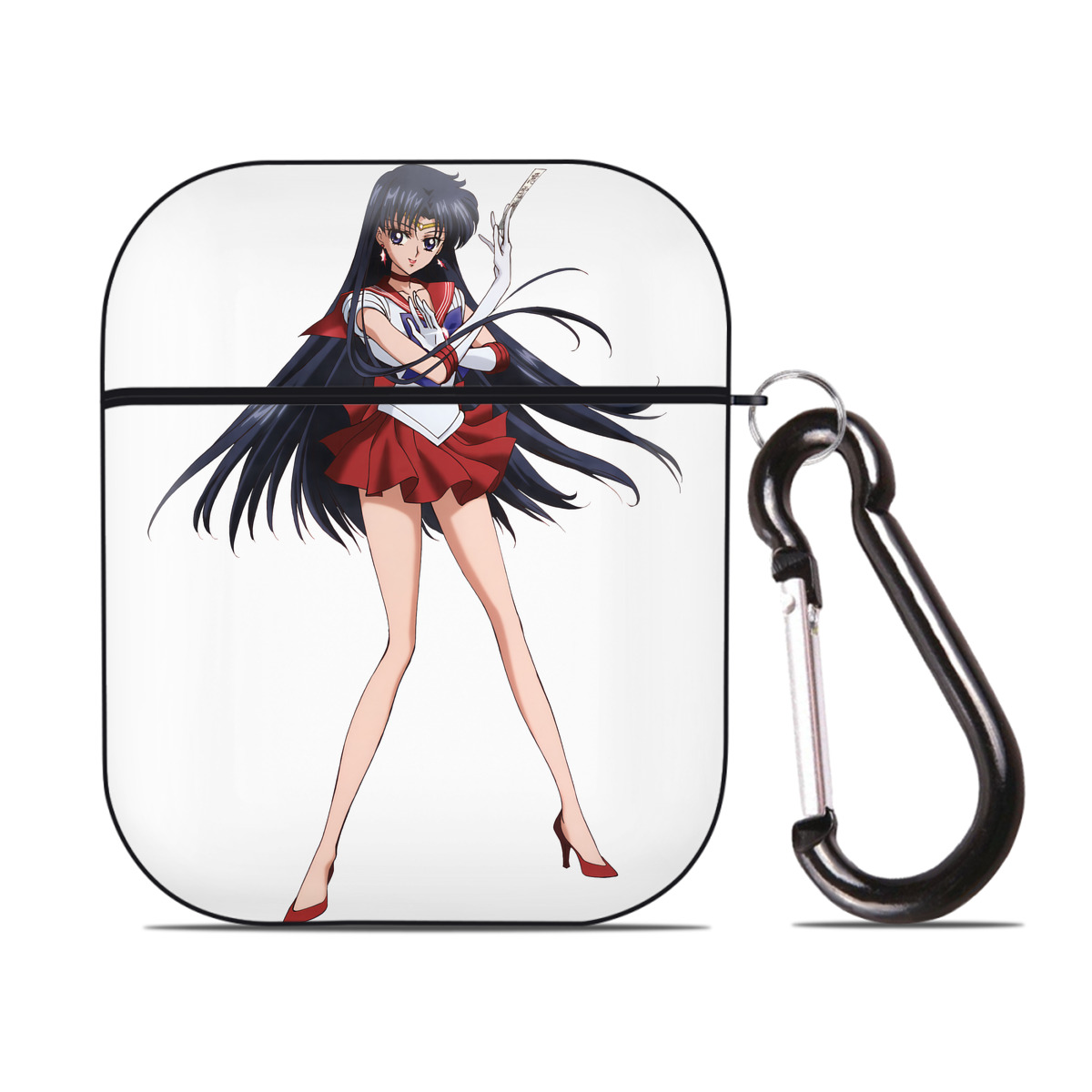 （画像用） 美少女戦士セーラームーン 火野レイ ひの レイ Sailor Moon Hino Rei （セーラーマーズ,Sailor Mars） AirPods 第2世代保護ケース ハードシェル ブラック 耐衝撃・防指紋・カラビナ付き