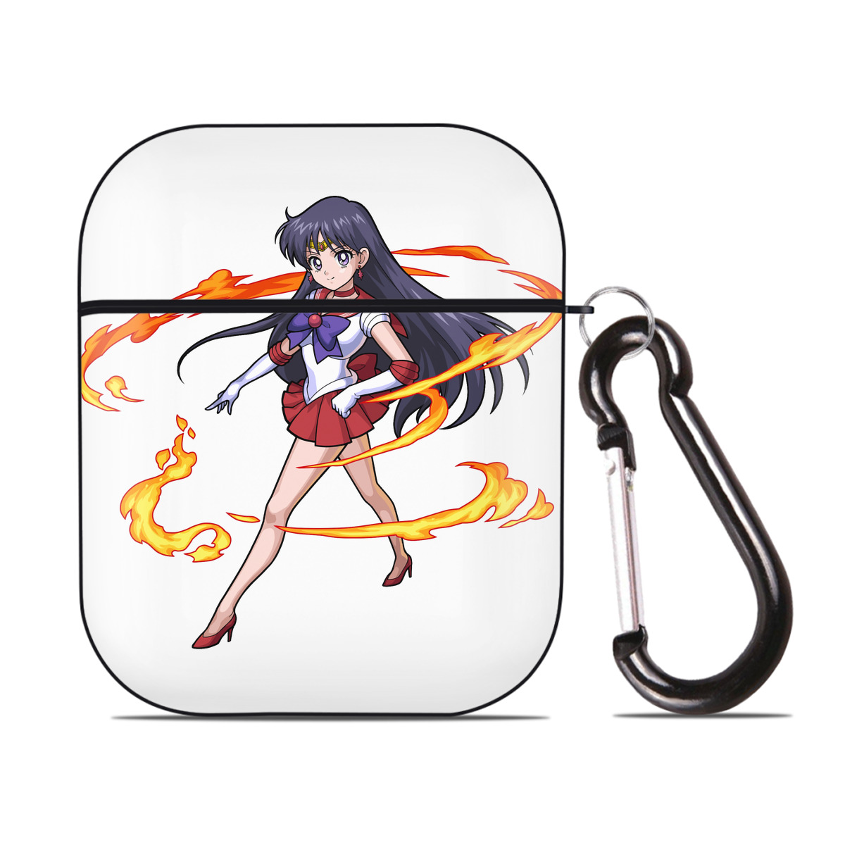 （画像用） 美少女戦士セーラームーン 火野レイ ひの レイ Sailor Moon Hino Rei （セーラーマーズ,Sailor Mars） AirPods 第2世代保護ケース ハードシェル ブラック 耐衝撃・防指紋・カラビナ付き