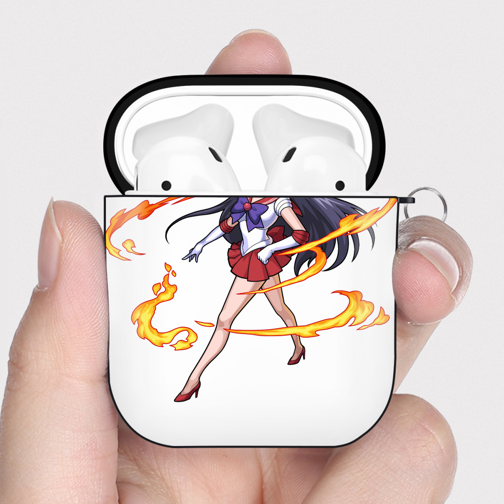 （画像用） 美少女戦士セーラームーン 火野レイ ひの レイ Sailor Moon Hino Rei （セーラーマーズ,Sailor Mars） AirPods 第2世代保護ケース ハードシェル ブラック 耐衝撃・防指紋・カラビナ付き