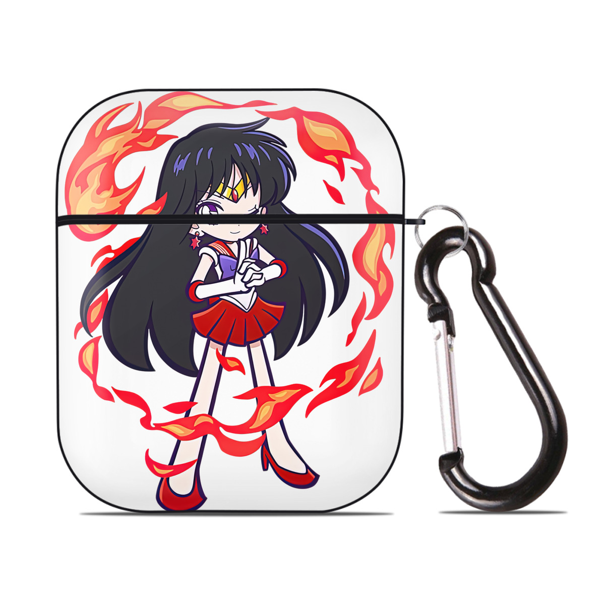 （画像用） 美少女戦士セーラームーン 火野レイ ひの レイ Sailor Moon Hino Rei （セーラーマーズ,Sailor Mars） AirPods 第2世代保護ケース ハードシェル ブラック 耐衝撃・防指紋・カラビナ付き