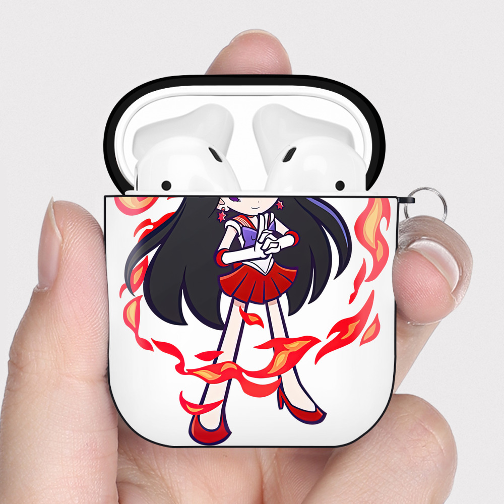 （画像用） 美少女戦士セーラームーン 火野レイ ひの レイ Sailor Moon Hino Rei （セーラーマーズ,Sailor Mars） AirPods 第2世代保護ケース ハードシェル ブラック 耐衝撃・防指紋・カラビナ付き