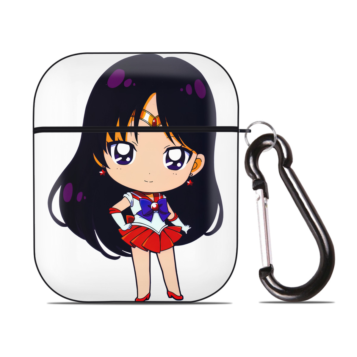 （画像用） 美少女戦士セーラームーン 火野レイ ひの レイ Sailor Moon Hino Rei （セーラーマーズ,Sailor Mars） AirPods 第2世代保護ケース ハードシェル ブラック 耐衝撃・防指紋・カラビナ付き