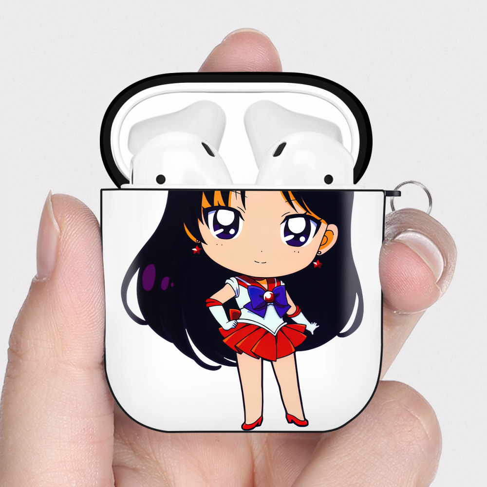 （画像用） 美少女戦士セーラームーン 火野レイ ひの レイ Sailor Moon Hino Rei （セーラーマーズ,Sailor Mars） AirPods 第2世代保護ケース ハードシェル ブラック 耐衝撃・防指紋・カラビナ付き