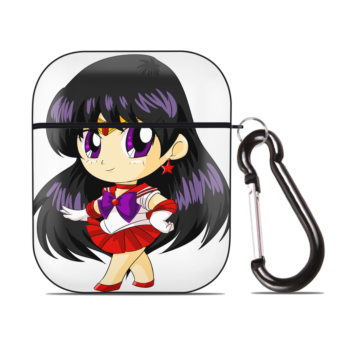 （画像用） 美少女戦士セーラームーン 火野レイ ひの レイ Sailor Moon Hino Rei （セーラーマーズ,Sailor Mars） AirPods 第2世代保護ケース ハードシェル ブラック 耐衝撃・防指紋・カラビナ付き
