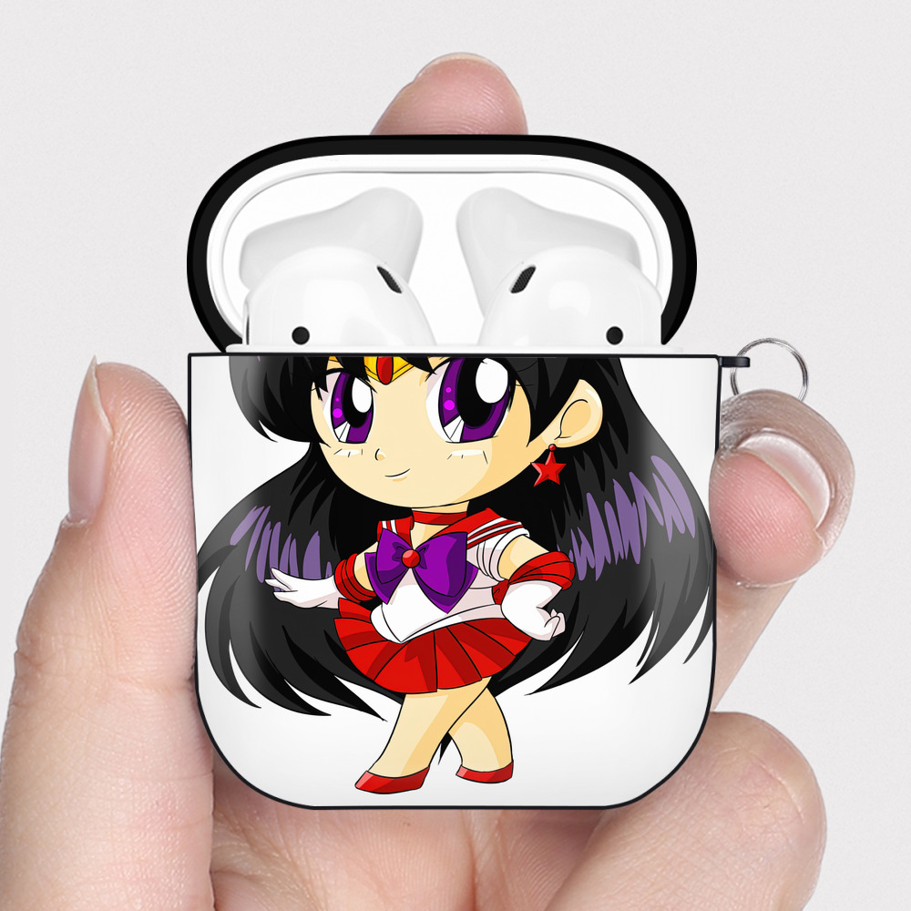（画像用） 美少女戦士セーラームーン 火野レイ ひの レイ Sailor Moon Hino Rei （セーラーマーズ,Sailor Mars） AirPods 第2世代保護ケース ハードシェル ブラック 耐衝撃・防指紋・カラビナ付き