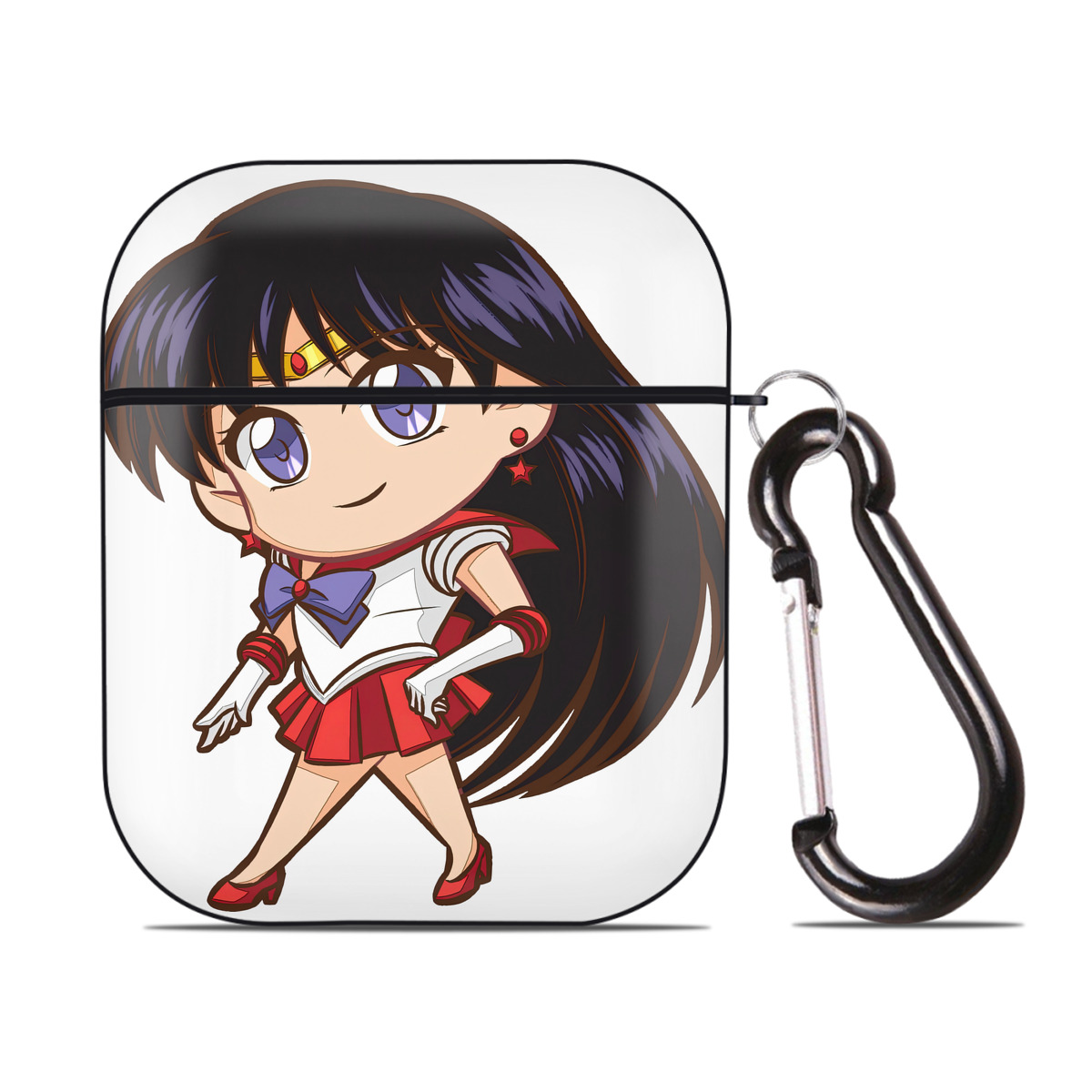 （画像用） 美少女戦士セーラームーン 火野レイ ひの レイ Sailor Moon Hino Rei （セーラーマーズ,Sailor Mars） AirPods 第2世代保護ケース ハードシェル ブラック 耐衝撃・防指紋・カラビナ付き